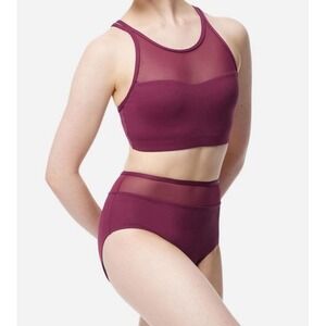 Lulli Dancewear High Waist Brief Womens Small Maroon Elinor LUB384 Dance Mesh